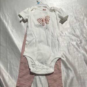 NEW White and Pink Butterfly Onesie with Striped Pants